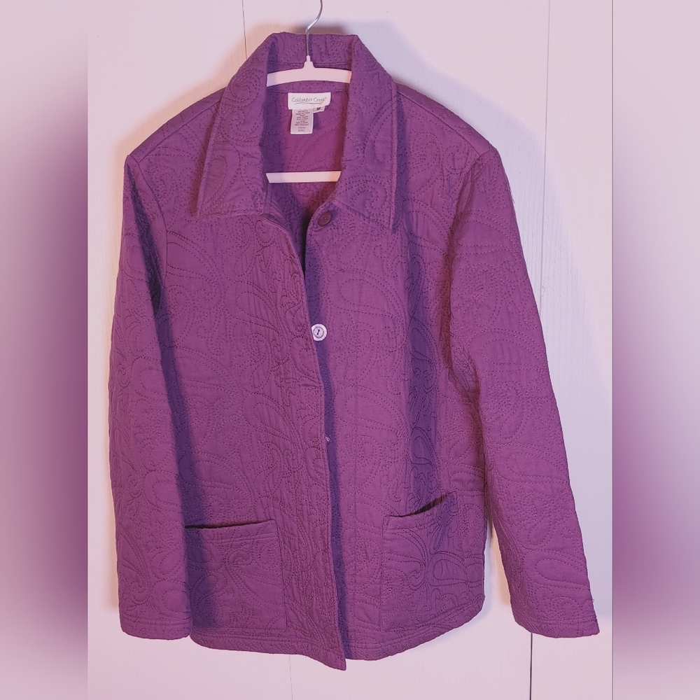 Coldwater Creek Purple Quilted Jacket Size Medium Embroidered Button Front Coat - Picture 9 of 11